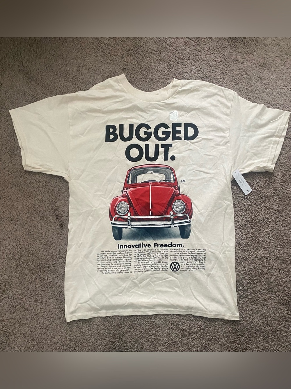 Men’s Volkswagen 'Bugged Out' Graphic Tee with Red Car - Cream